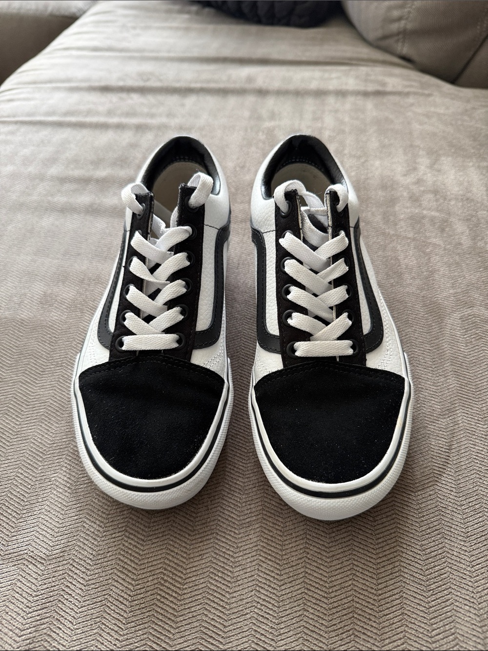 Women’s Custom Vans Black and White Old Skool Platform Sneakers - Picture 2 of 4